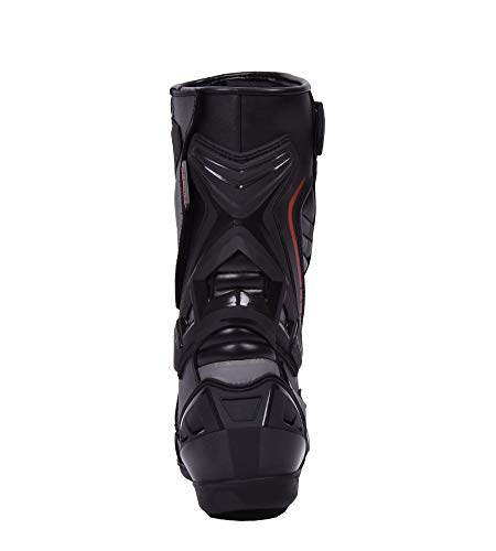 Botas de moto Hombre, botas de cuero deportivas, impermeables, de cuero, protectores rígidos integrados estables, con protección de tobillo, negro - 43