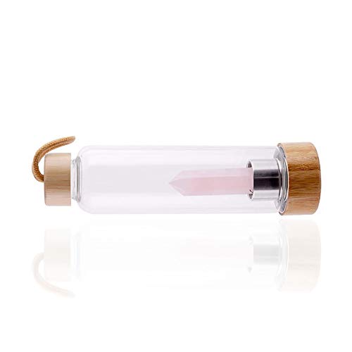 Botella de agua de cristal de gema reutilizable con piedras preciosas de amatista