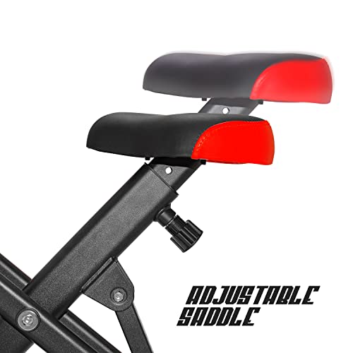 Boudech - Bicicleta estática magnética plegable para casa, fitness, cardio o gimnasio, asiento acolchado con respaldo para postura correcta