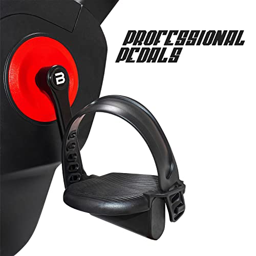 Boudech - Bicicleta estática magnética plegable para casa, fitness, cardio o gimnasio, asiento acolchado con respaldo para postura correcta