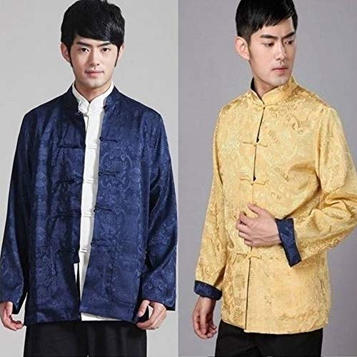 BOZEVON Hombres/Mujer Chino Tang Traje Tops - Primavera otoño Ambos Lados Abrigo Chaqueta de Manga Larga de Artes Marciales Kung Fu Camisetas Tang, 3XL/Estilo 05 - Hombres