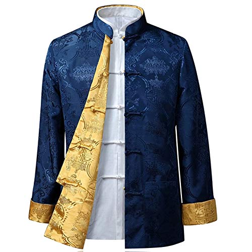 BOZEVON Hombres/Mujer Chino Tang Traje Tops - Primavera otoño Ambos Lados Abrigo Chaqueta de Manga Larga de Artes Marciales Kung Fu Camisetas Tang, 3XL/Estilo 05 - Hombres