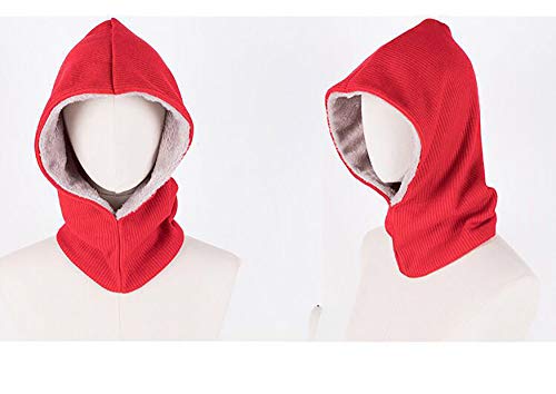 Braga para El Cuello con Capucha Gorra Térmica Unisex Color Liso De Algodón con Borreguito por Dentro para Invierno Cálido Pasamontañas para Ciclista Motociclismo (Rojo)