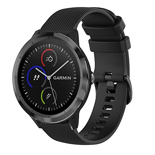 Braleto Correa Compatible con Garmin Vivoactive 3 / Vivoactive 3 music / Venu, 20mm Pulsera de Repuesto de Silicona Suave (Negro)