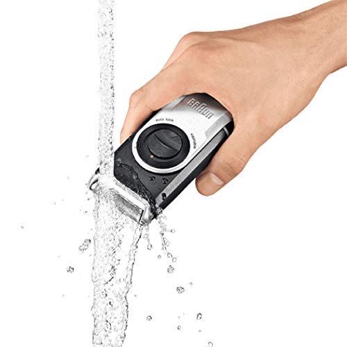 Braun PocketGo M60b MobileShave - Afeitadora eléctrica para hombre portátil, máquina de afeitar barba, transparente azul