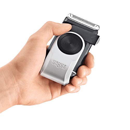 Braun PocketGo M60b MobileShave - Afeitadora eléctrica para hombre portátil, máquina de afeitar barba, transparente azul