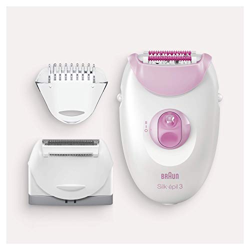 Braun Silk-épil 3 3-270 Depiladora Eléctrica Mujer para Una Depilación Duradera, Cabezal de Rasurado y Recorte, Sistema de 20 Pinzas, Luz Smartlight, Rodillos de Masaje, Blanca/Rosa