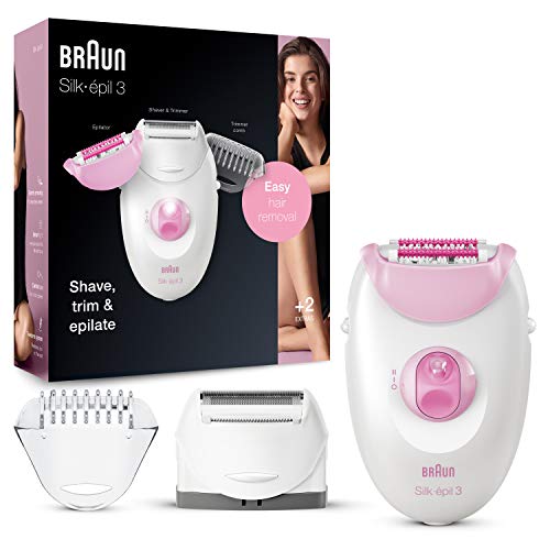 Braun Silk-épil 3 3-270 Depiladora Eléctrica Mujer para Una Depilación Duradera, Cabezal de Rasurado y Recorte, Sistema de 20 Pinzas, Luz Smartlight, Rodillos de Masaje, Blanca/Rosa