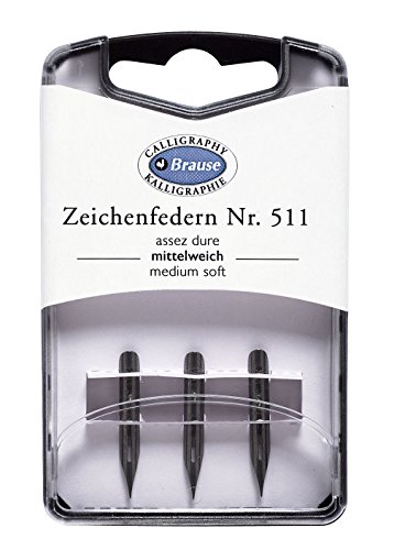 Brause 300511B - Une boite de 3 plumes métal semi-souples pour écrit et dessin