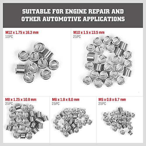 BRIMIX 131 PC Juego Kit DE REPARACIÓN DE ROSCAS M5 M6 M8 M10 M12 ROSCAS DAÑADOS HELICOIDALES HELICOIL Dientes PASADOS DE Tuerca