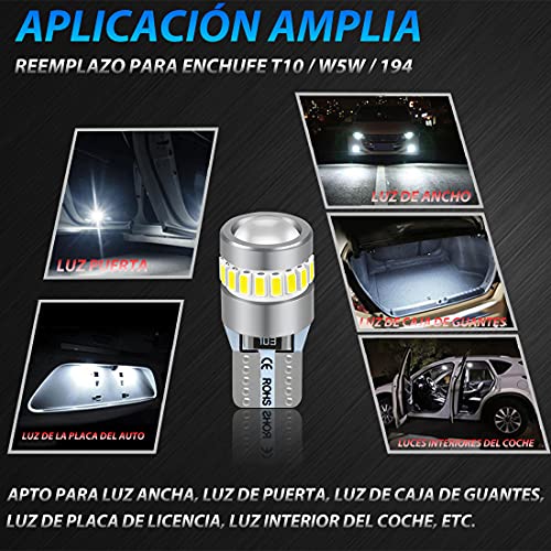 Briteye T10 LED Bombillas W5W 12V 6000K Blanco Para Coches Luces De La Matrícula Posición Laterales Iluminación Interior Luces Laterales (2PCS)