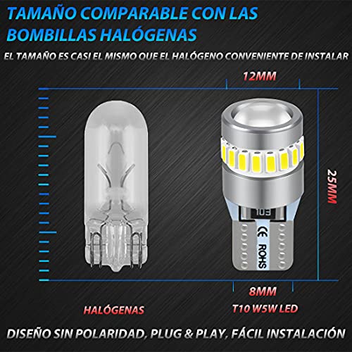 Briteye T10 LED Bombillas W5W 12V 6000K Blanco Para Coches Luces De La Matrícula Posición Laterales Iluminación Interior Luces Laterales (2PCS)