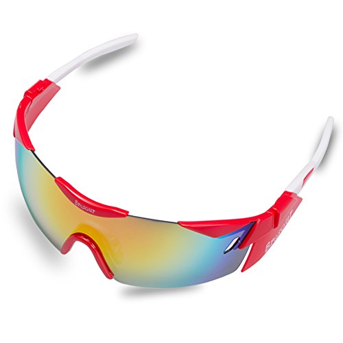 Brosaur Gafas de Sol de Bicicleta de montaña Highway Gafas Gafas Gafas de Sol de Bicicleta, 3 Lentes Intercambiables (Rojo)
