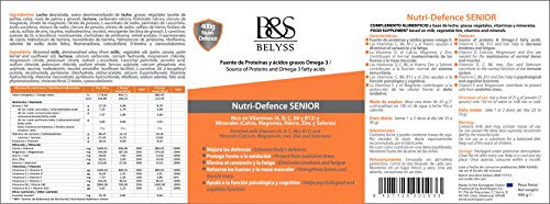 B&S BELYSS | Nutri-Defence Senior Vitaminas D C B6 B12 E y Minerales Calcio Hierro Zinc, Magnesio Selenio | Mantenimiento Huesos Músculos y Sistema Inmunitaria | Fuente de Proteínas y Omega 3 | 400g