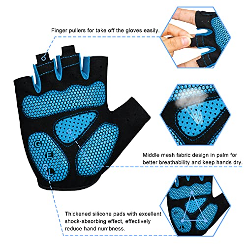 BTNEEU Guantes Ciclismo Medio Dedo Guantes MTB Cortos, Guantes Ciclismo Verano Guantes MTB Gel Antideslizante Transpirable, Guantes Bicicleta Montaña Carretera para Hombre y Mujer (Azul, M)