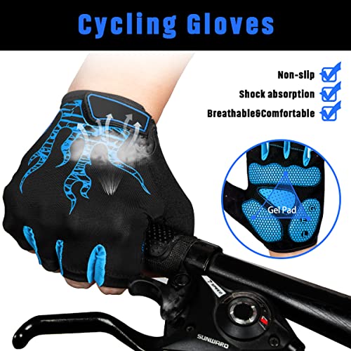 BTNEEU Guantes Ciclismo Medio Dedo Guantes MTB Cortos, Guantes Ciclismo Verano Guantes MTB Gel Antideslizante Transpirable, Guantes Bicicleta Montaña Carretera para Hombre y Mujer (Azul, M)