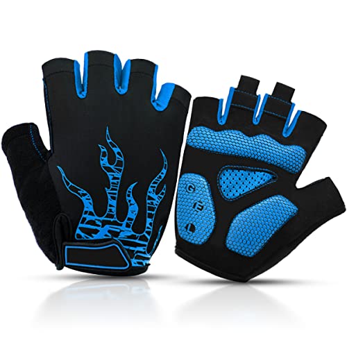 BTNEEU Guantes Ciclismo Medio Dedo Guantes MTB Cortos, Guantes Ciclismo Verano Guantes MTB Gel Antideslizante Transpirable, Guantes Bicicleta Montaña Carretera para Hombre y Mujer (Azul, M)