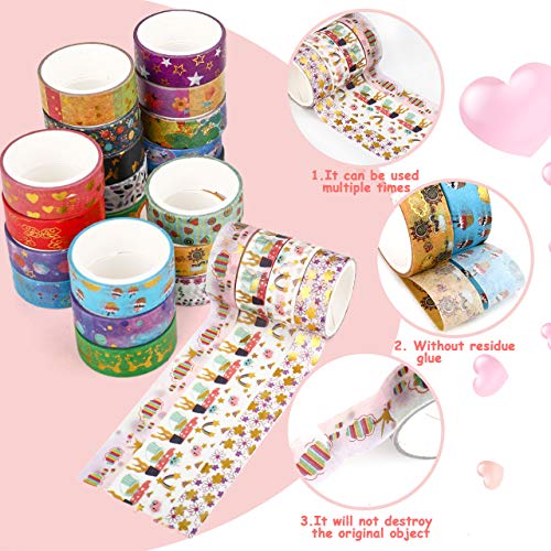Buluri Washi Tape Set, 24 Rollos Washi Glitter Adhesivo de, Glitter Adhesivo De Cinta Decorativa Scrapbooking Diy Manualidades, Crafts,Paquete De Cintas Adhesivas Washi