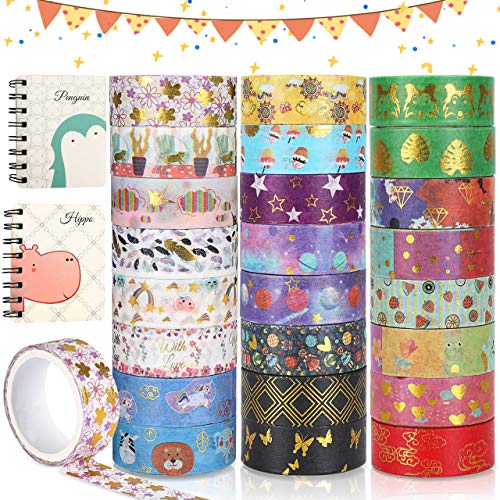 Buluri Washi Tape Set, 24 Rollos Washi Glitter Adhesivo de, Glitter Adhesivo De Cinta Decorativa Scrapbooking Diy Manualidades, Crafts,Paquete De Cintas Adhesivas Washi