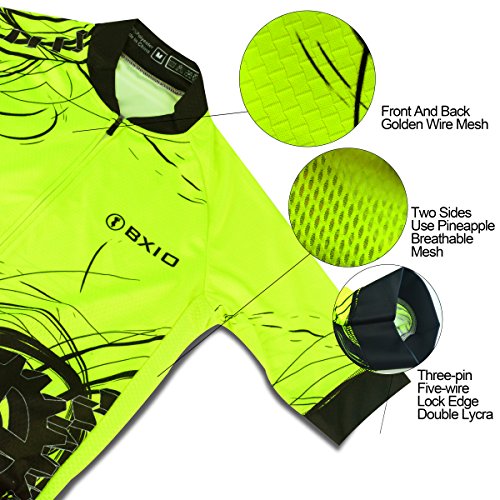 BXIO Hombres Jersey de Ciclo Bike Wear Yellow Fluo Road Race X-Pequeño Amarillo