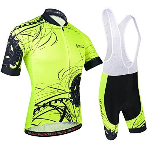 BXIO Hombres Jersey de Ciclo Bike Wear Yellow Fluo Road Race X-Pequeño Amarillo