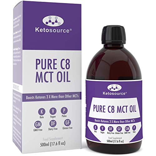 C8 MCT Aceite Puro | Produce 3 X Más Cetonas Que Otros MCT Aceites | Triglicéridos de Acido Caprílico | Paleo y Vegano Amistoso | Botella Sin BPA | Ketosource®