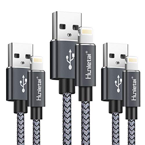 Cable Cargador iPhone, [3Pack 1M 1M 2M ] Cable Lightning Carga Rápida Trenzado de Nylon Cargador iPhone Compatible con Apple iPhone 12 11 Pro XS MAX XR X 8 Plus 7 Plus 6S 6 Plus 5 5S 5C SE - gris