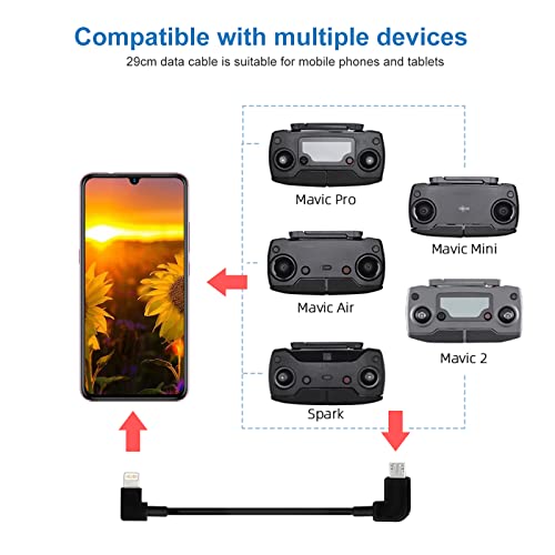 Cable de Datos Micro USB a Lightnning (29 cm, APKLVSR Cable de Datos de Video de 90 Grados Compatible con dji Mavic 2 Zoom / Mavic 2 Pro / Mavic Mini / Mavic Mini 2 / Mavic Air / Mavic Pro