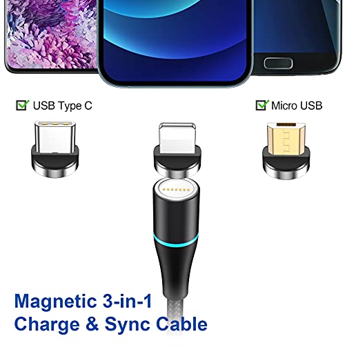 Cable USB Magnético, Multi 3 en 1 Cable Magnetic de Carga Cargador Iman con Adaptador Micro USB Tipo C IP Compatible con Android Galaxy, Huawei, Honor (2M, Negro)