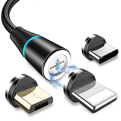 Cable USB Magnético, Multi 3 en 1 Cable Magnetic de Carga Cargador Iman con Adaptador Micro USB Tipo C IP Compatible con Android Galaxy, Huawei, Honor (2M, Negro)