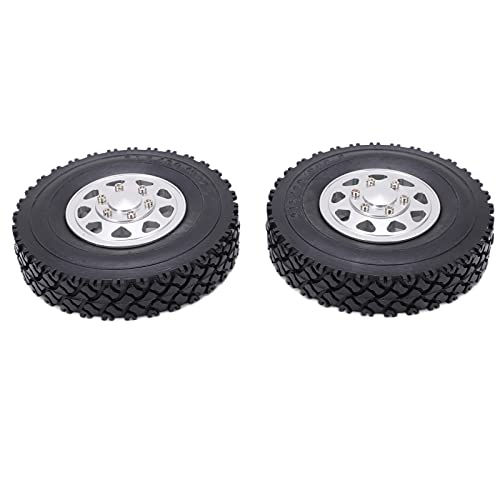 Caiqinlen Buje Delantero de Metal con Neumáticos, Buje Delantero de Aleación de Metal Mejorado Y Duradero de Alta Resistencia con Neumáticos de Goma para Tractor de Remolque para Coche RC 1/14(Plata)