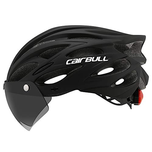 Cairbull Casco de Bicicleta de Ciclismo para Adultos con LED y Dos Juegos de Gafas Luz Trasera Visera extraíble Hombres Mujeres Bicicleta Adultos para Montar Negro