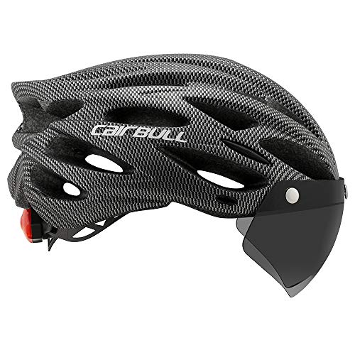 Cairbull Casco de Bicicleta de Ciclismo para Adultos con LED y Dos Juegos de Gafas Luz Trasera Visera extraíble Hombres Mujeres Bicicleta Adultos para Montar Negro