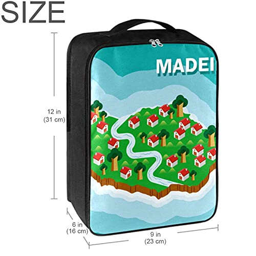 Caja de almacenamiento para zapatos de viaje y uso diario Madeira mapa bolsa organizador portátil impermeable hasta 12 yardas con doble cremallera 4 bolsillos