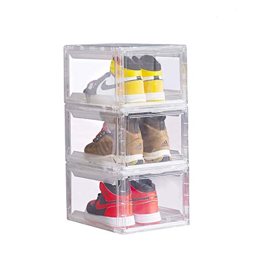 Caja de zapatos| caja de zapatos de 3 piezas de plástico transparente, caja de almacenamiento para zapatos de hombre y mujer con cubierta de zapatos (Blanco)
