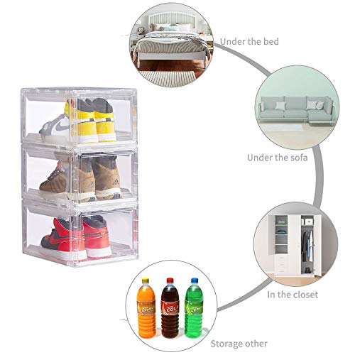 Caja de zapatos| caja de zapatos de 3 piezas de plástico transparente, caja de almacenamiento para zapatos de hombre y mujer con cubierta de zapatos (Blanco)