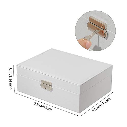 Caja Joyero Caja de Joyas con Cerradura,2 Niveles Grande Joyeros Mujer Organizador para Guardar Joyas,Pendientes,Pulseras,Anillos y Collares(Blanco)