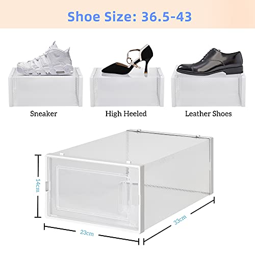 Cajas de Zapatos, Paquete de 12 Cajas de Almacenamiento de Zapatos Transparentes, Cajas para Zapatos de Plástico Plegable, 33×23×14 cm por Casillero, para Zapatos, Tacones Altos, Zapatillas de Deporte