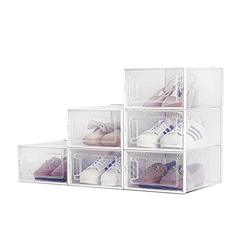 Cajas de Zapatos, Paquete de 6 Cajas de Almacenamiento de Zapatos Transparentes, Cajas para Zapatos de Plástico Plegable, 33×23×14 cm por Casillero, para Zapatos, Tacones Altos, Zapatillas de Deporte