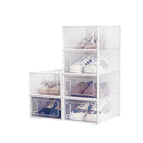 Cajas de Zapatos, Paquete de 6 Cajas de Almacenamiento de Zapatos Transparentes, Cajas para Zapatos de Plástico Plegable, 35×25×18.7cm por Casillero, para Zapatos, Tacones Altos, Zapatillas de Deporte