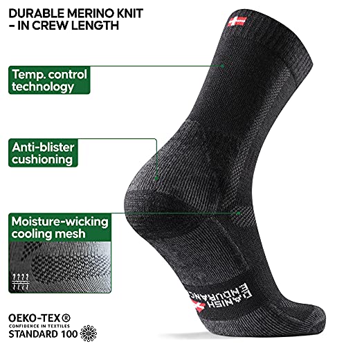 Calcetines de Marcha y Senderismo de Lana Merina para Hombre, Mujer y Niños, Otoño e Invierno, Calcetines Térmicos de montaña, Transpirables, Anti-Rozaduras y Acolchados, Pack de 3 (Negro/Gris, 43-47)