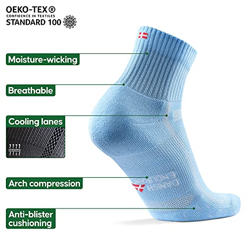 Calcetines de Running para Largas Distancias, para Hombre y Mujer, Acolchados, Transpirables, Calcetines con Compresión de Arco, Anti-Ampollas, Maratón, Negro, Pack de 3 (Azul claro, EU 43-47)