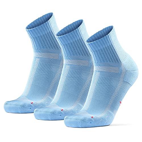 Calcetines de Running para Largas Distancias, para Hombre y Mujer, Acolchados, Transpirables, Calcetines con Compresión de Arco, Anti-Ampollas, Maratón, Negro, Pack de 3 (Azul claro, EU 43-47)