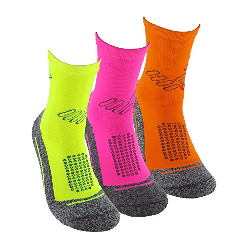 Calcetines deportivos (3 pares) SIN COSTURAS de alto rendimiento para hombre o mujer. Ideales para deportes como running, crossfit, ciclismo, pádel, trekking; Cómodos y resistentes. (Am/Ros/Na, 43-46)