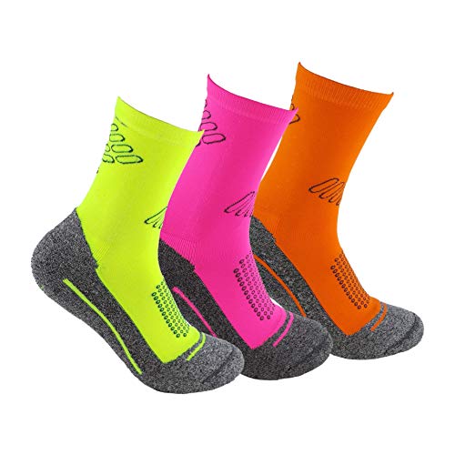 Calcetines deportivos (3 pares) SIN COSTURAS de alto rendimiento para hombre o mujer. Ideales para deportes como running, crossfit, ciclismo, pádel, trekking; Cómodos y resistentes. (Am/Ros/Na, 43-46)