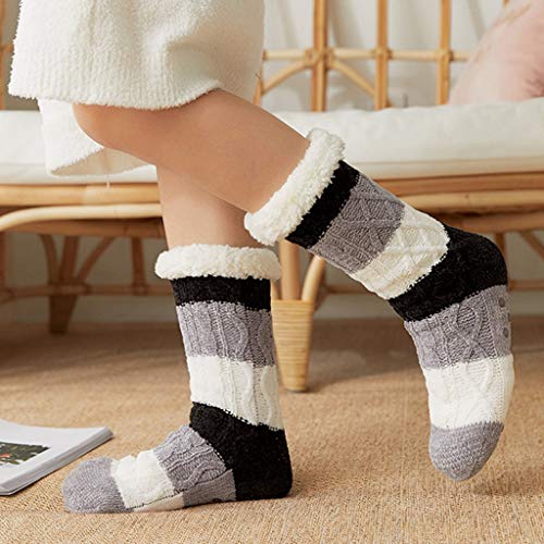Calcetines para mujer, estampado a rayas casuales, cálidos, antideslizantes, para el hogar, para mujer, niña, Navidad, calcetines térmicos, a, Talla única