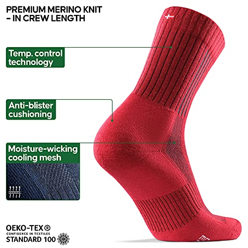 Calcetines Premium de Senderismo de Lana Merino, para Hombres y Mujeres, Anti-ampollas, Acolchados, Absorben el sudor, Multipack, negro, gris, 2 pares (Multicolor: 1 x Azul Marino, 1 x Rojo, EU 43-47)