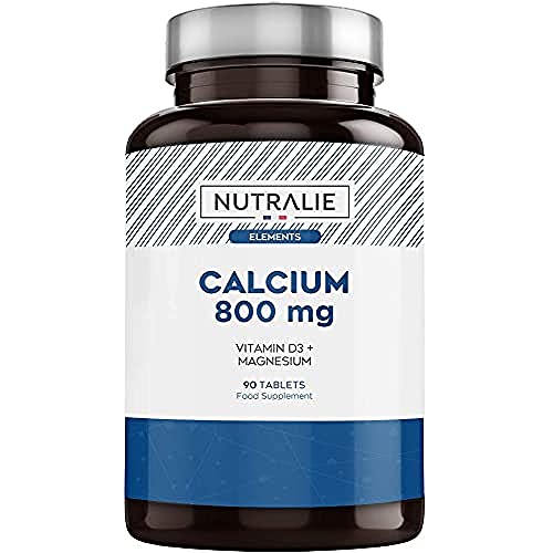 Calcio 800 mg con Magnesio y Vitamina D | Mantenimiento de Huesos, Dientes y Músculos Normales con Calcio, Magnesio y Vitamina D3 de Alta Absorción | 90 comprimidos Nutralie