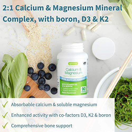 Calcio & Magnesio, Complejo Mineral Marino con Boro, Vitaminas D3 y K2, Vegano, 90 cápsulas