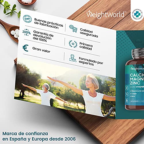 Calcio, Magnesio, Zinc y Vitamina D3 Vegana Dosis Alta 400 Comprimidos, para más de 1 Año - Suplemento de Calcio de Alta Absorción, Enriquecido con Selenio, Vitamina k2, Manganeso, Boro y Cobre